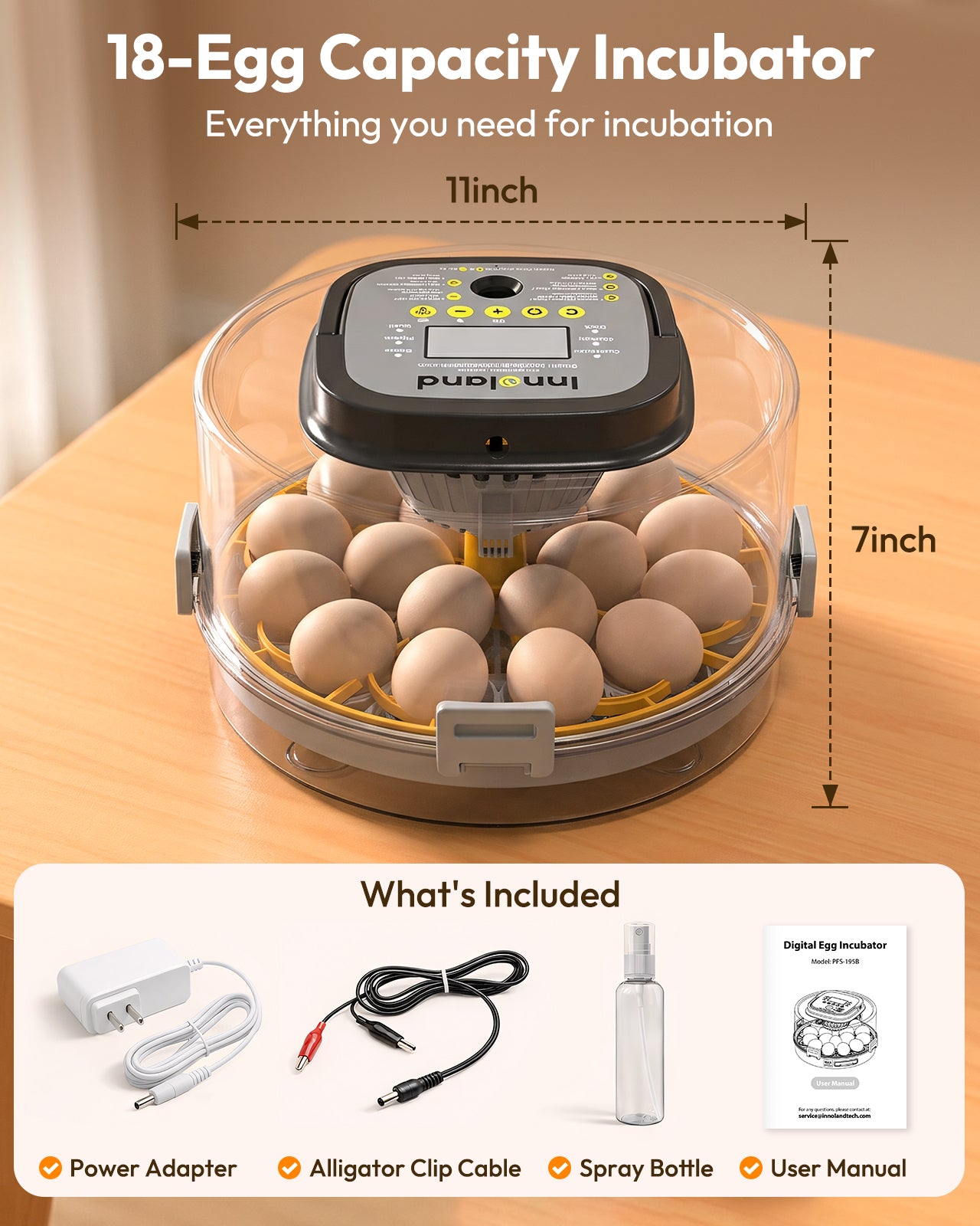INNOLAND 18 Egg Incubator with 5 Smart Presets & Humidity Control