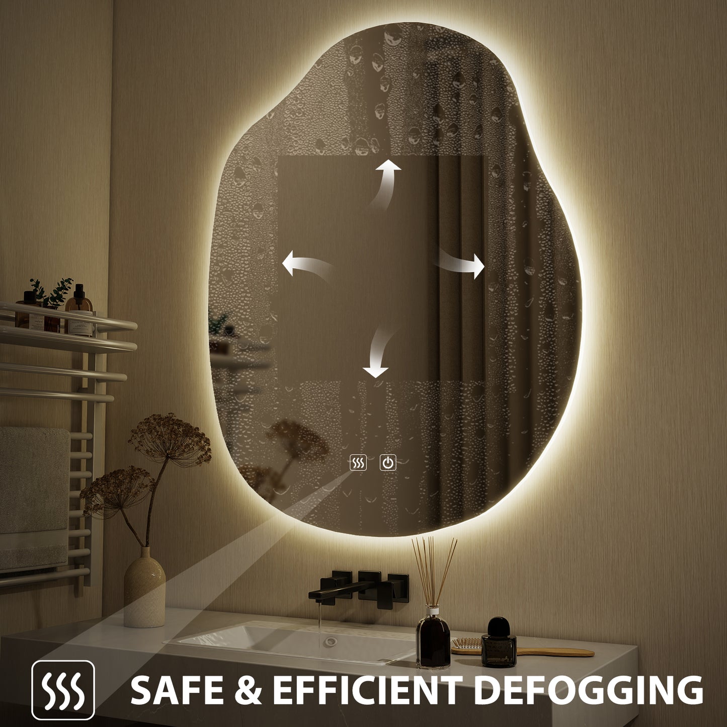 LED Bathroom Mirror with Lights, Irregular Wall Mirror with 3-Color Lighting and Dimmable, Anti-Fog Vanity Mirror for Wall, Horizontal/Vertical (36" x 30")