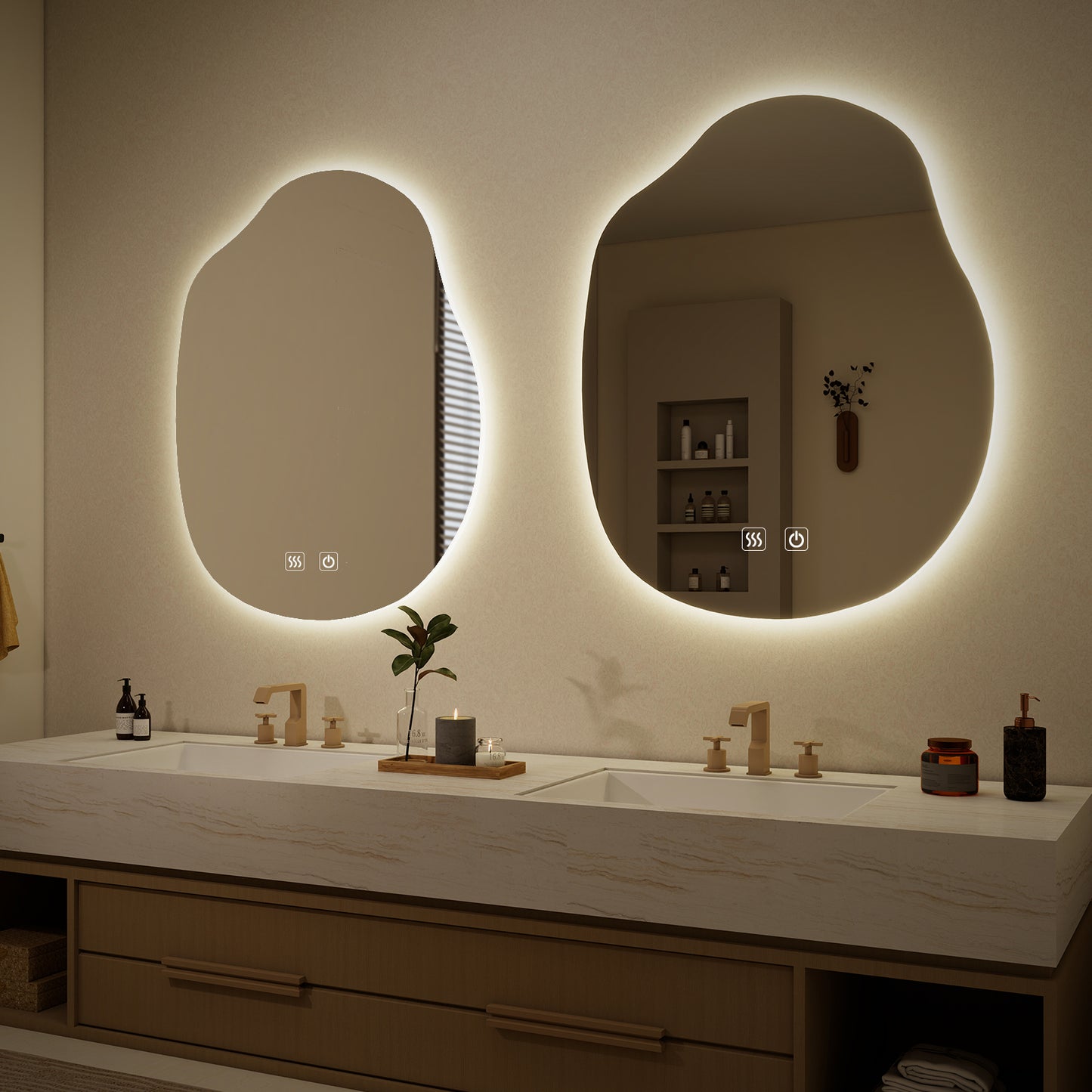 LED Bathroom Mirror with Lights, Irregular Wall Mirror with 3-Color Lighting and Dimmable, Anti-Fog Vanity Mirror for Wall, Horizontal/Vertical (36" x 30")