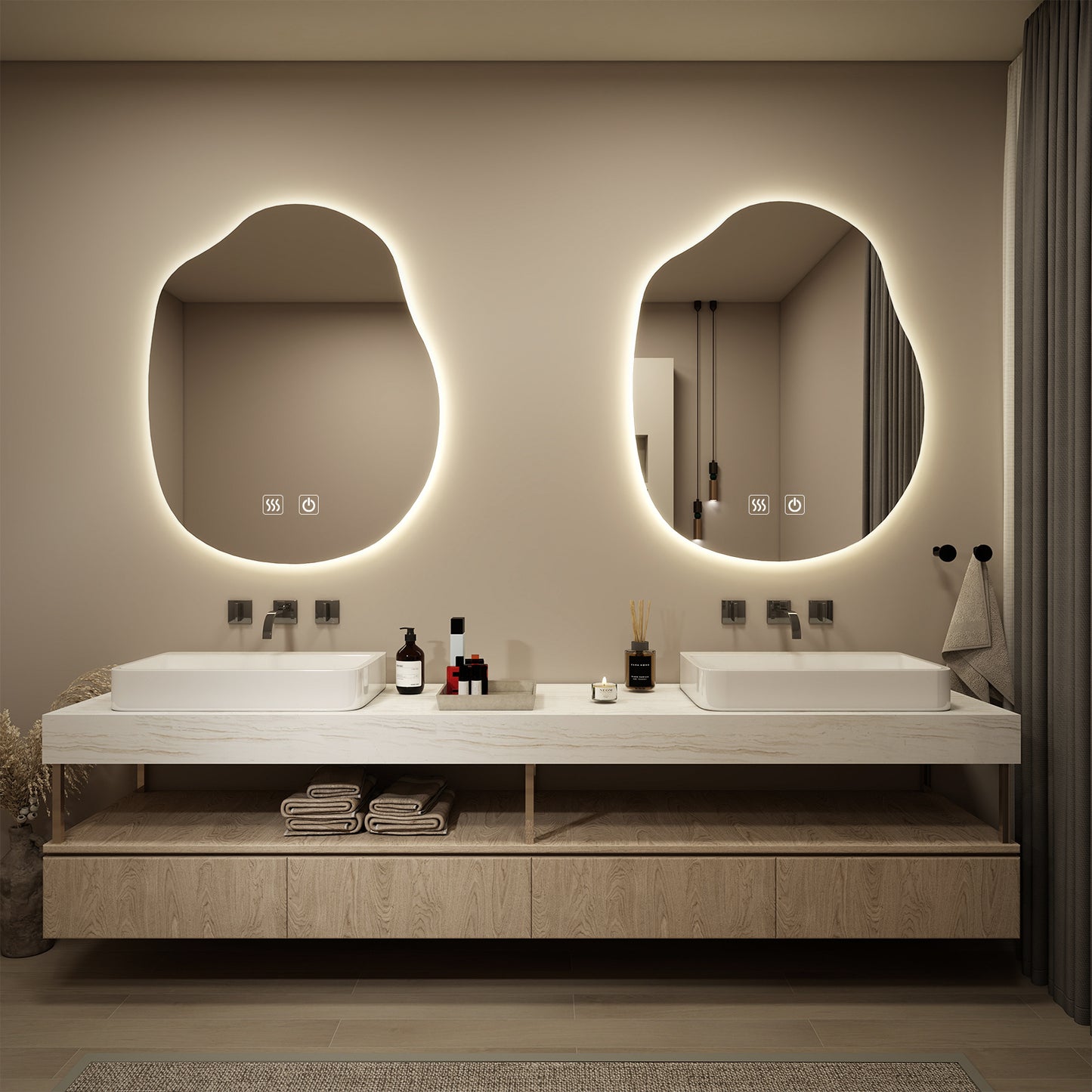 LED Bathroom Mirror with Lights, Irregular Wall Mirror with 3-Color Lighting and Dimmable, Anti-Fog Vanity Mirror for Wall, Horizontal/Vertical (36" x 30")