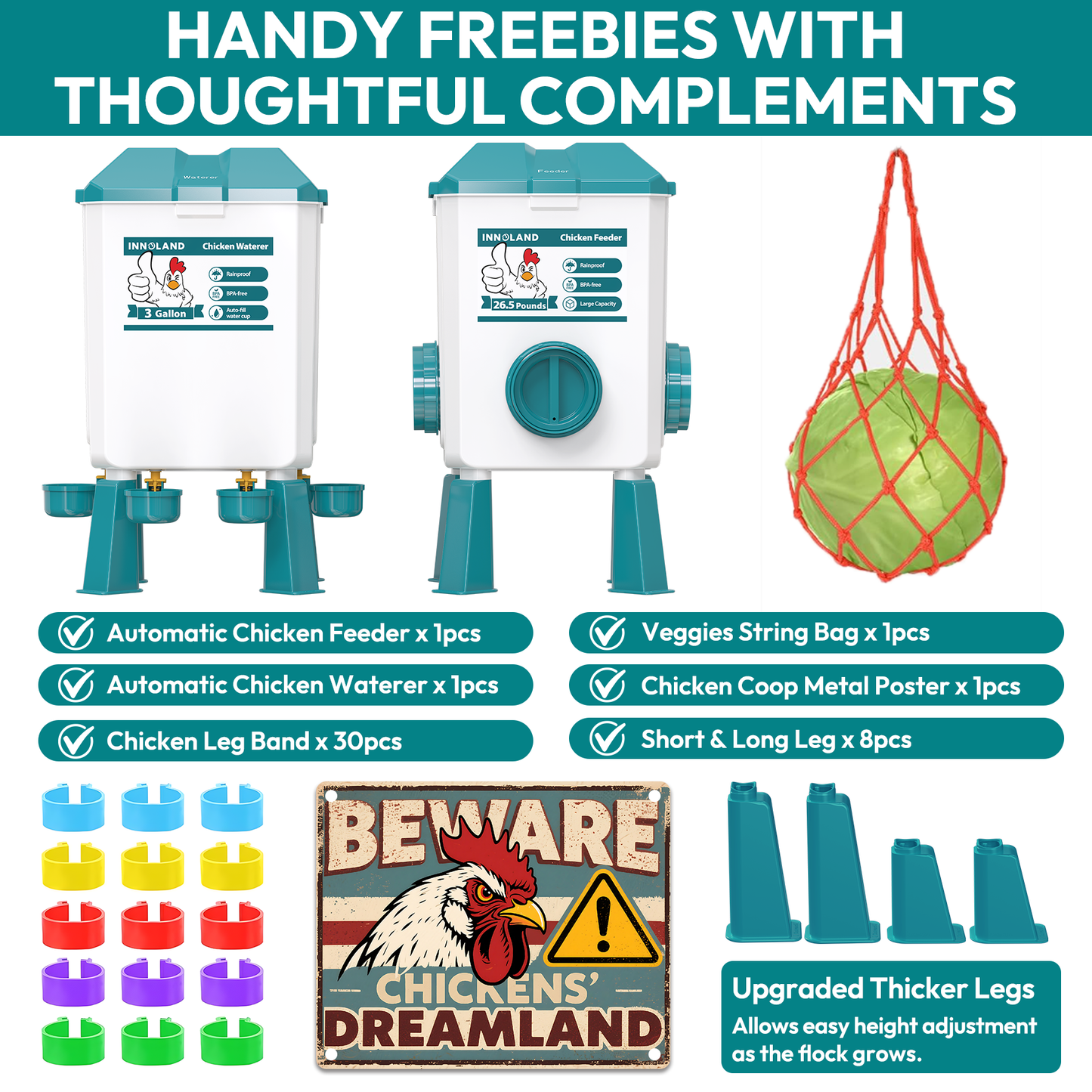 INNOLAND Automatic Chicken Feeder and Waterer Set - 3 Gallon/26.5 Pounds