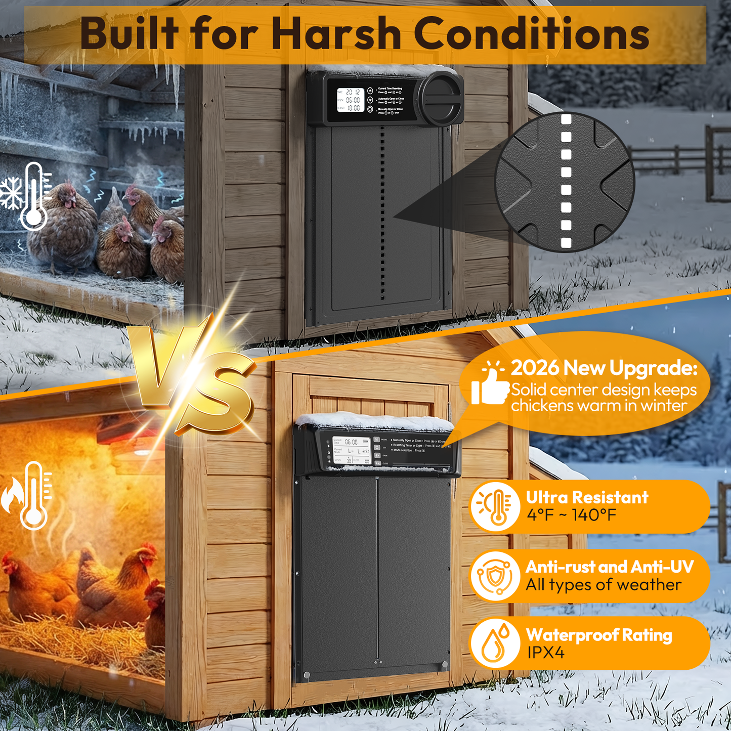 INNOLAND Large Size Automatic Chicken Coop Door Solar Powered