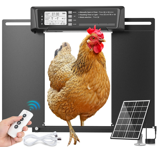 INNOLAND Large Size Automatic Chicken Coop Door Solar Powered - Timer/Manual Mode, Solar Chicken Coop Door Anti-Pinch, Aluminum Alloy Chicken Door | 20M Remote Control | Higher Battery Capacity