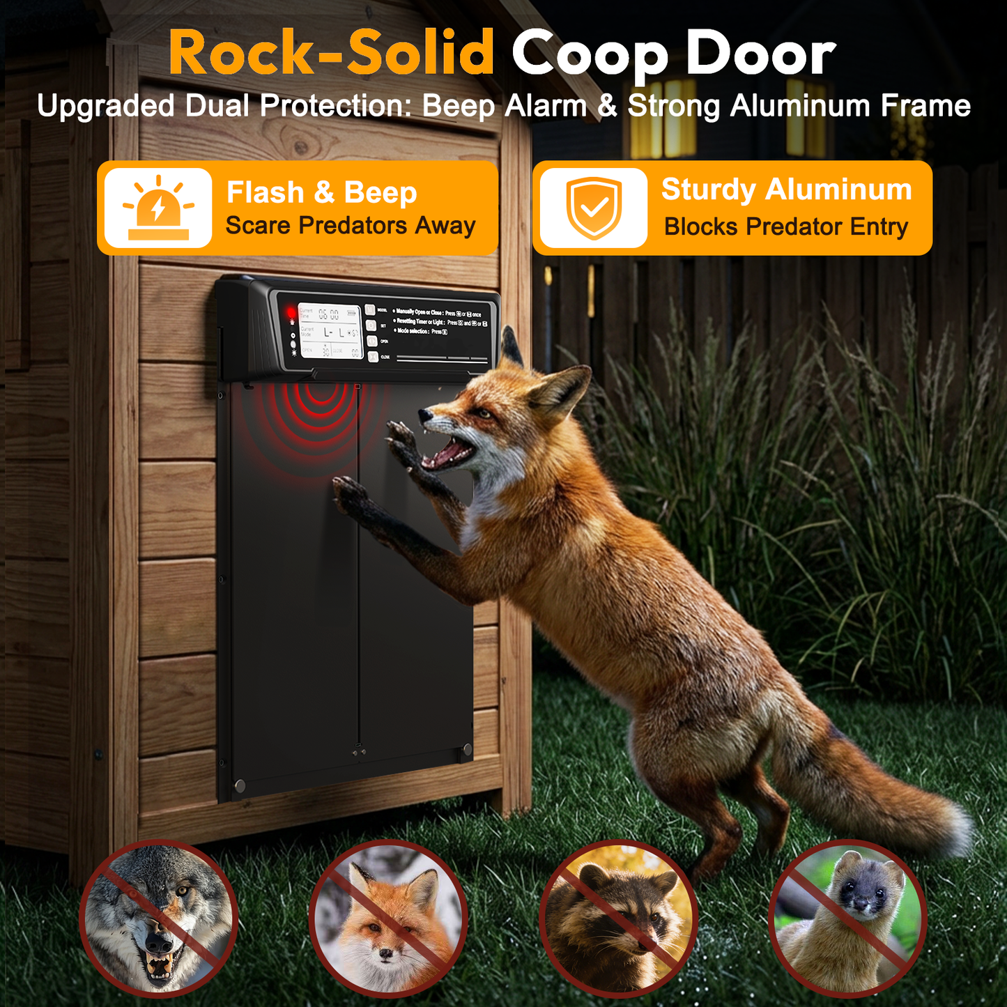 INNOLAND Large Size Automatic Chicken Coop Door Solar Powered