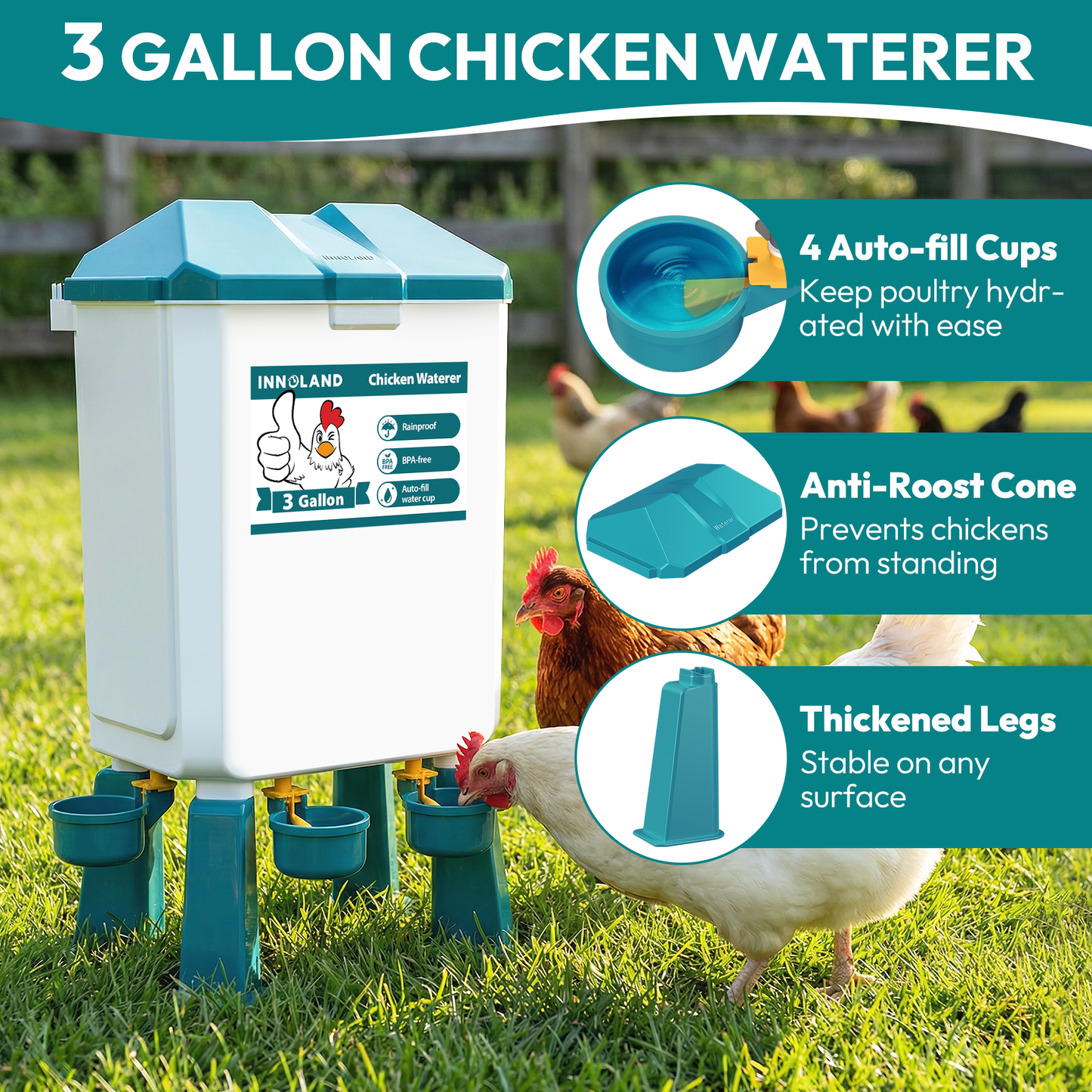 INNOLAND Automatic Chicken Feeder and Waterer Set - 3 Gallon/26.5 Pounds
