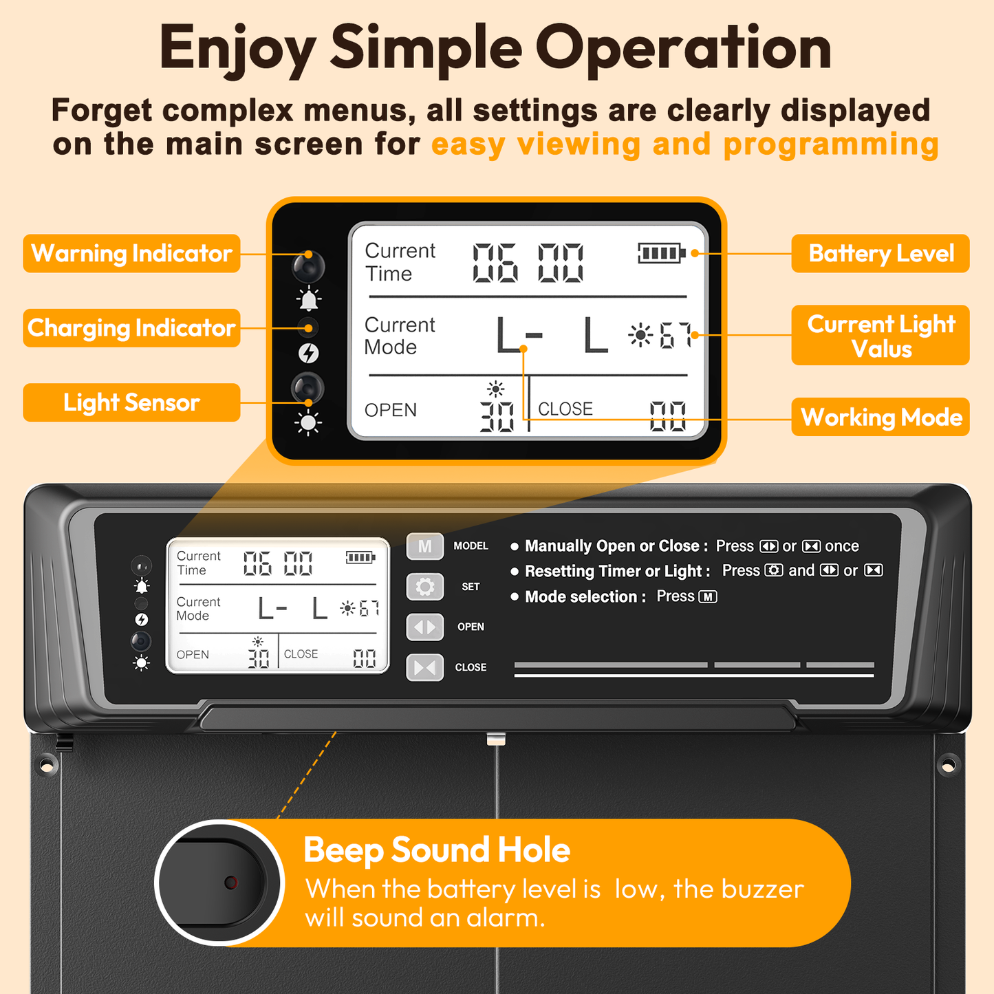 INNOLAND Large Size Automatic Chicken Coop Door Solar Powered