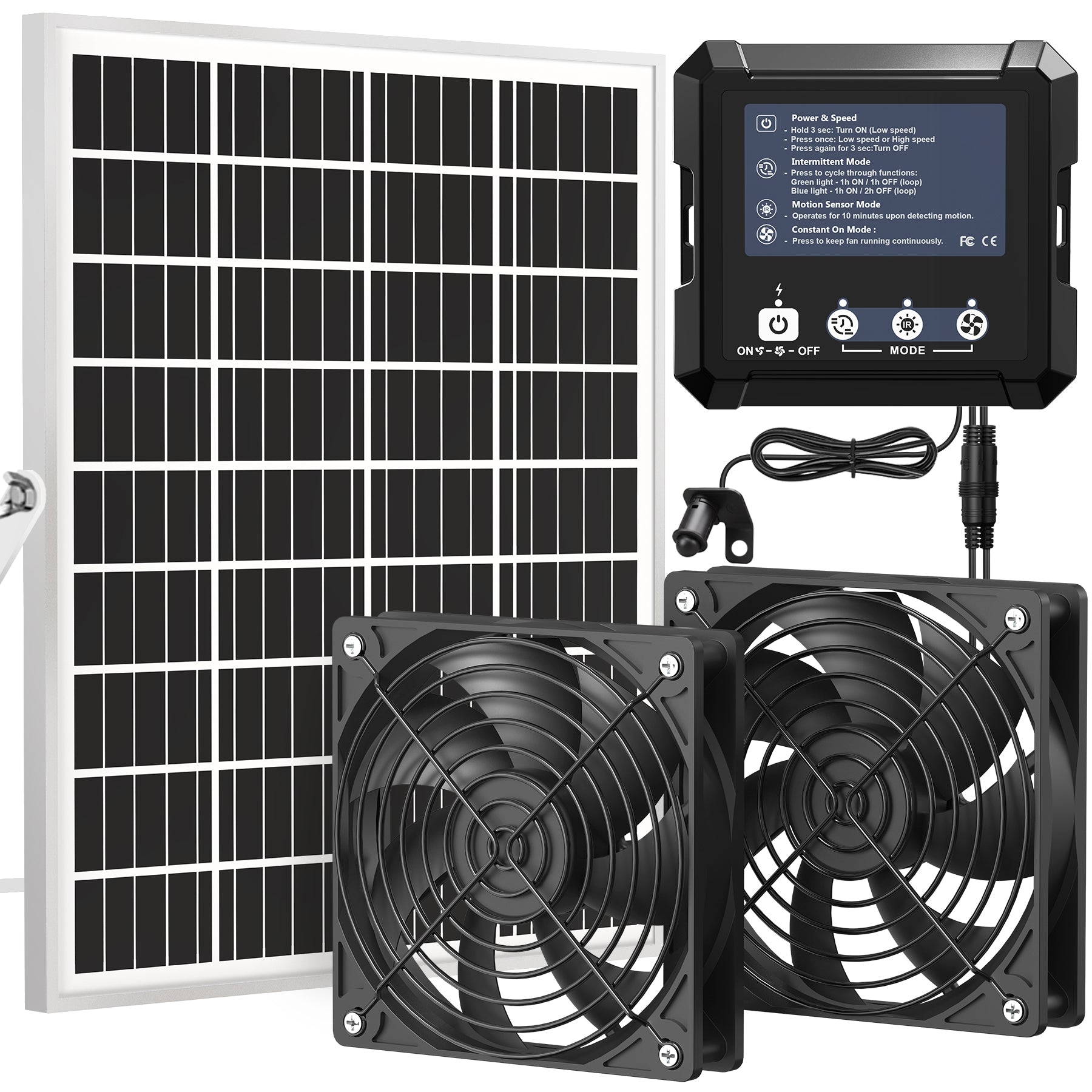 INNOLAND Solar Fan for Chicken Coop with Sensor & Battery & 25W Solar ...