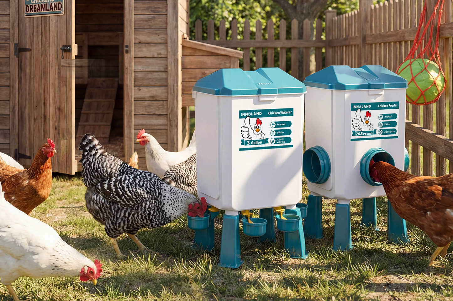 INNOLAND Automatic Chicken Feeder and Waterer Set - 3 Gallon/26.5 Pounds