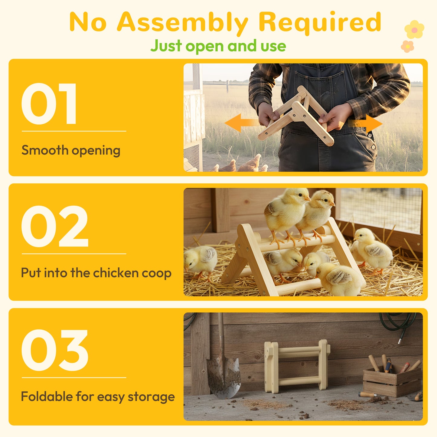 INNOLAND Chick Perch Foldable, 8.27" × 7.68" × 4.92" Roosting Perch for Chicks Brooder (S)