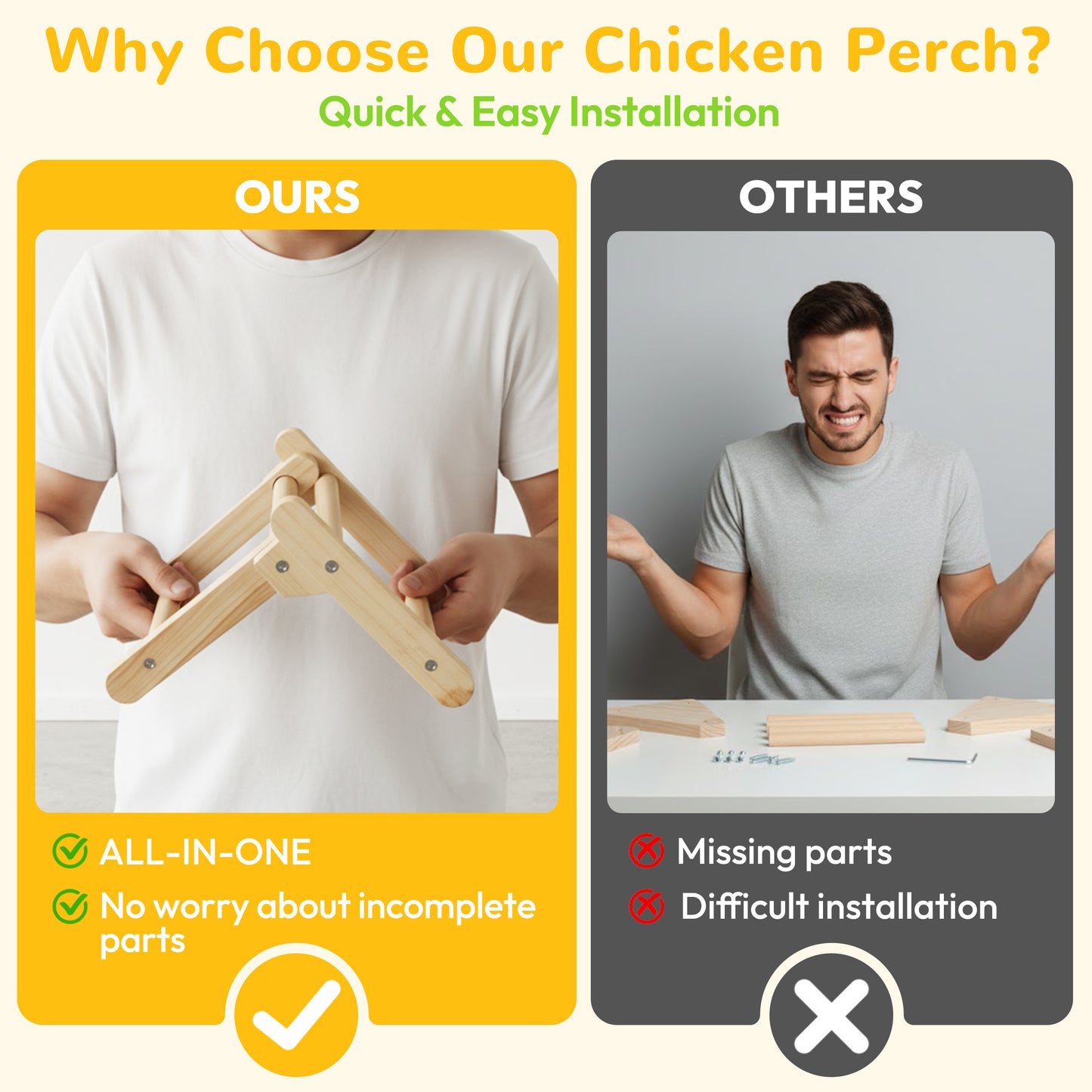 INNOLAND Chick Perch Foldable, 8.27" × 7.68" × 4.92" Roosting Perch for Chicks Brooder (S)