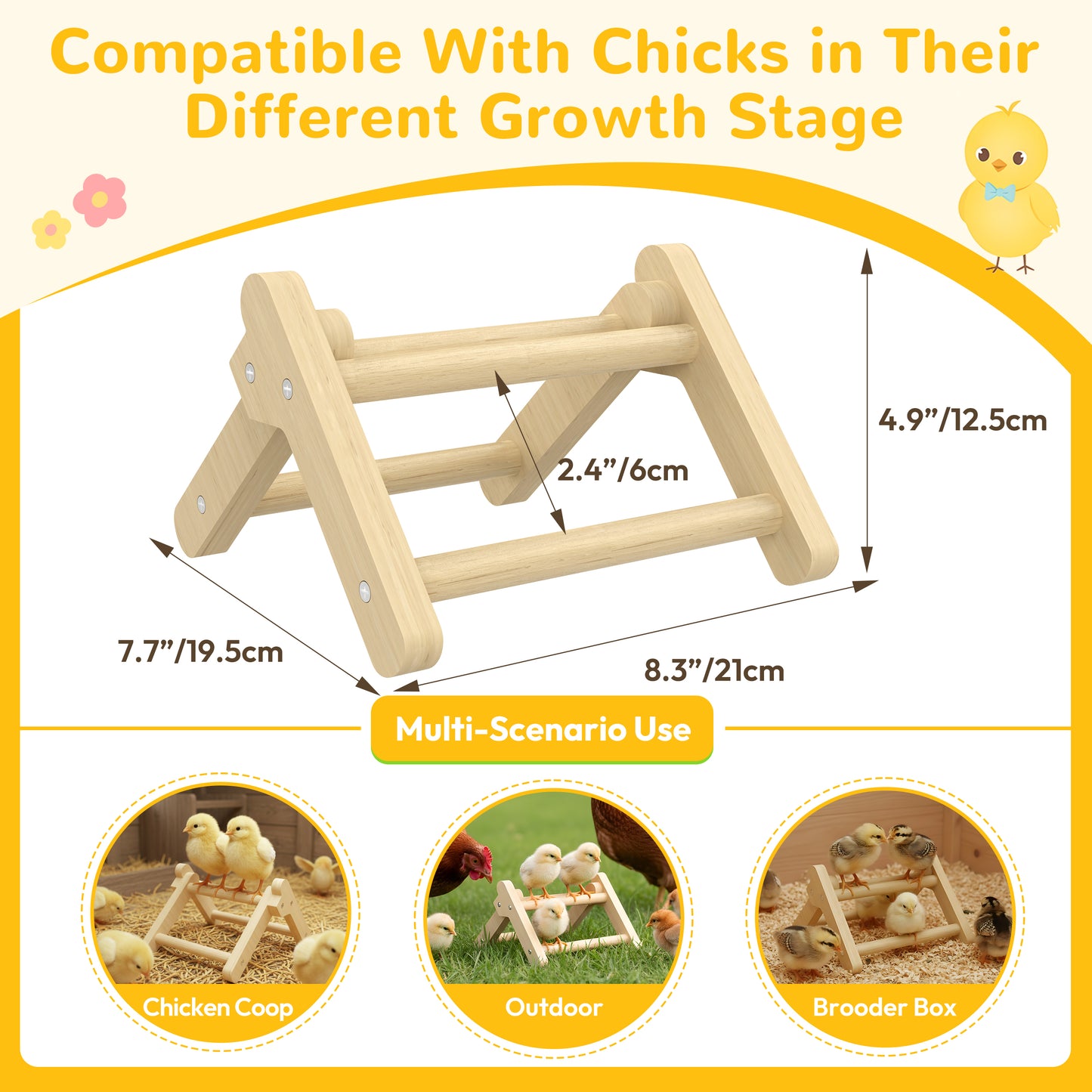 INNOLAND Chick Perch Foldable, 8.27" × 7.68" × 4.92" Roosting Perch for Chicks Brooder (S)